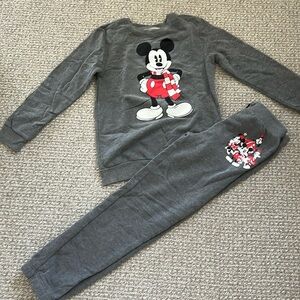 Disney Mickey Mouse Holiday Christmas Grey Red Sweatshirt Jogger Set Boys XL Pj
